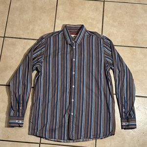 Joe Browns Long Sleeve Button Down Striped Shirt Blue Orange Mens Size M 39/41